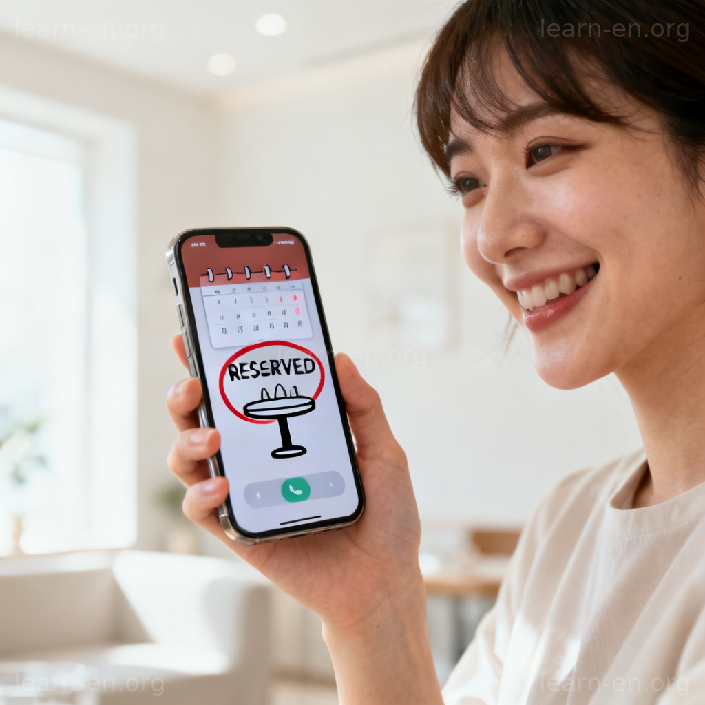 reserve 预订含义图解：用手机预订餐厅桌位