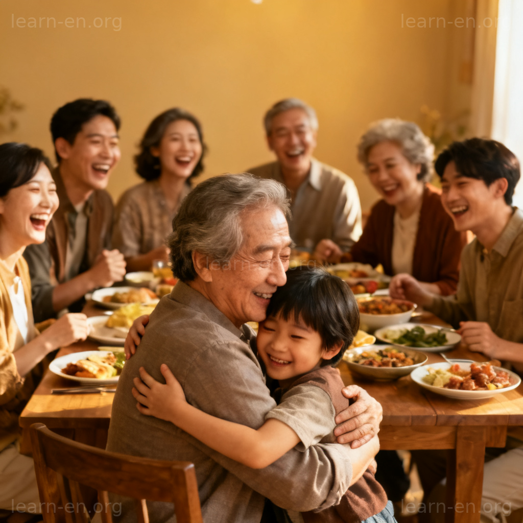 reunion 团聚含义图解：温馨家庭聚餐场景