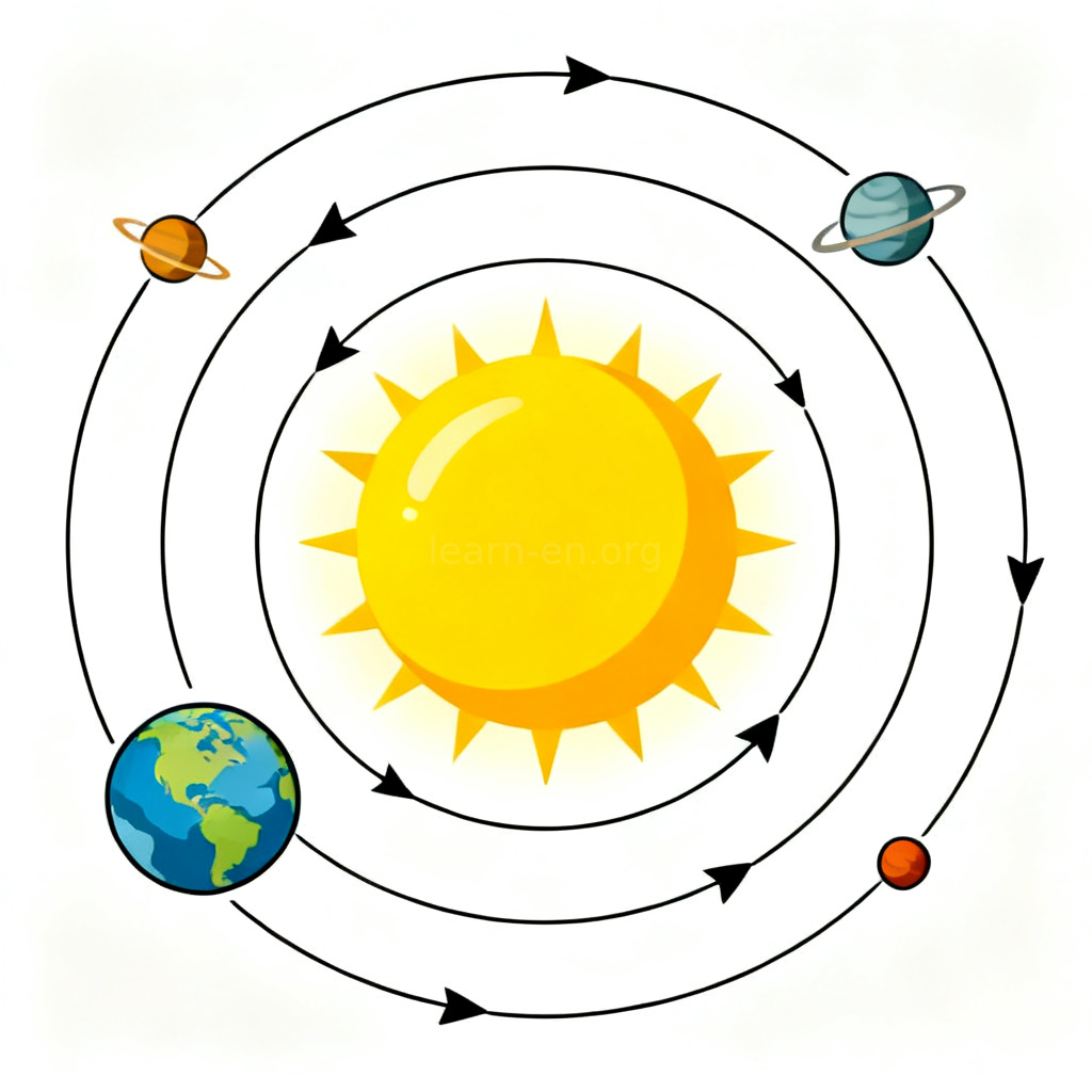 revolve 旋转含义图解：地球绕太阳公转示意图