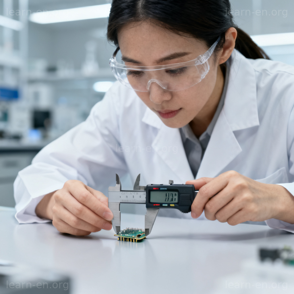 rigorous 严谨含义图解：科学家在实验室精密测量电子元件