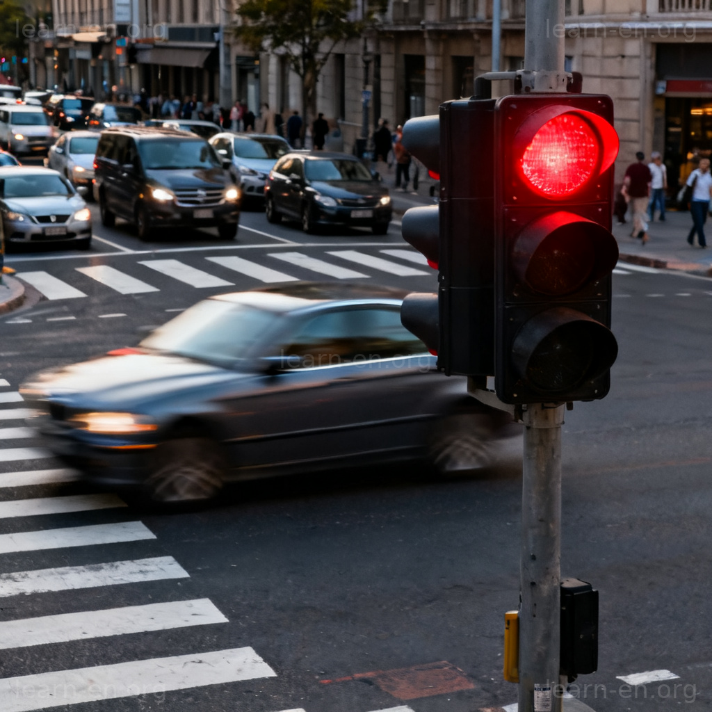 Running a Red Light 闯红灯场景图解：汽车在红灯时通过路口