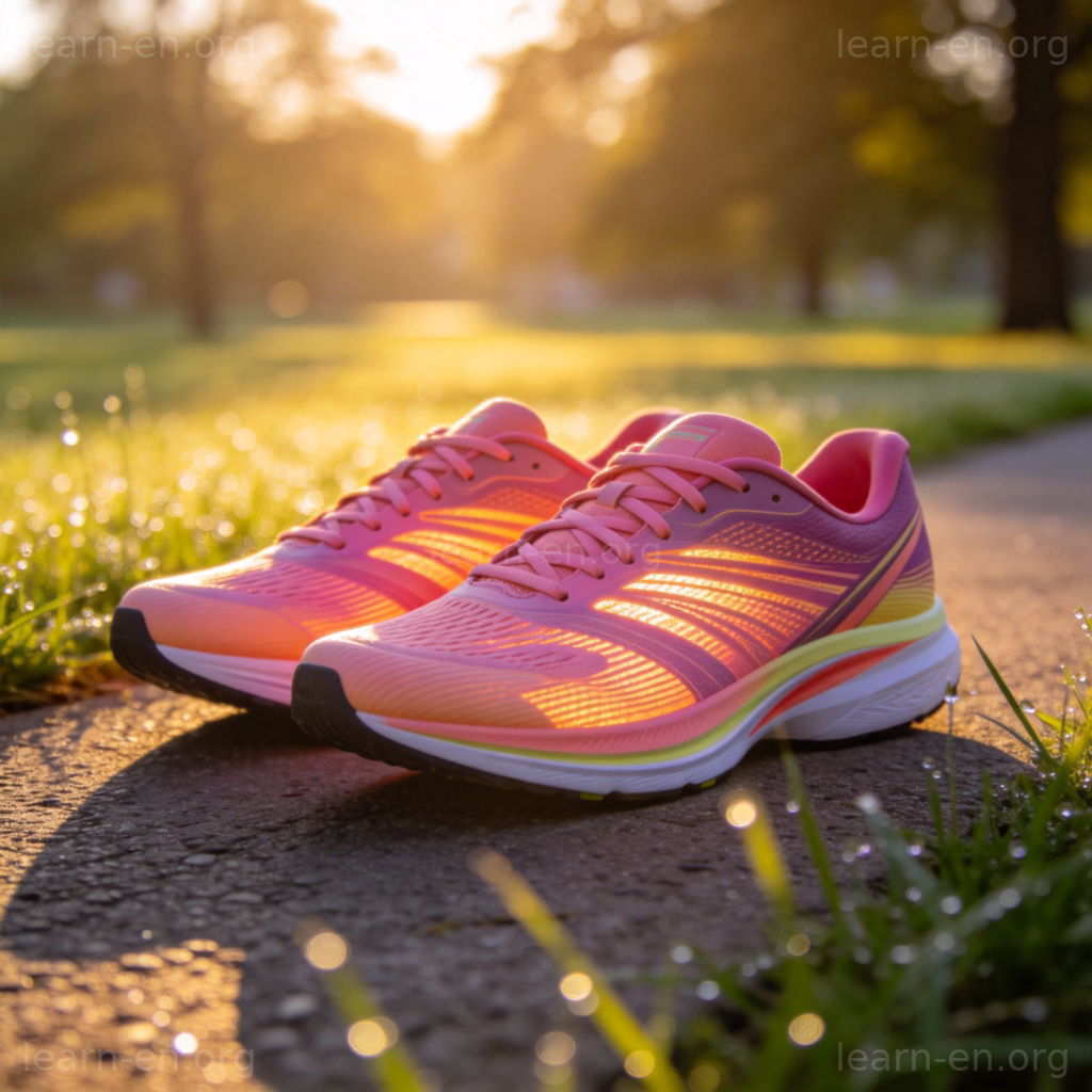 running shoes 跑鞋图解：公园晨跑路面上的特写