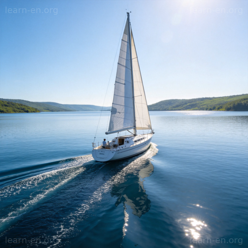 sail 航行图解：白色帆船在蓝色湖面上扬帆航行