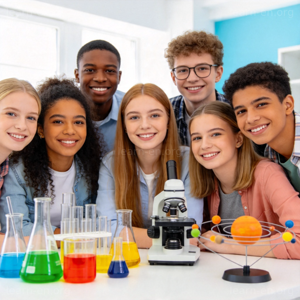 science 科学含义图解：学生在现代教室进行科学实验
