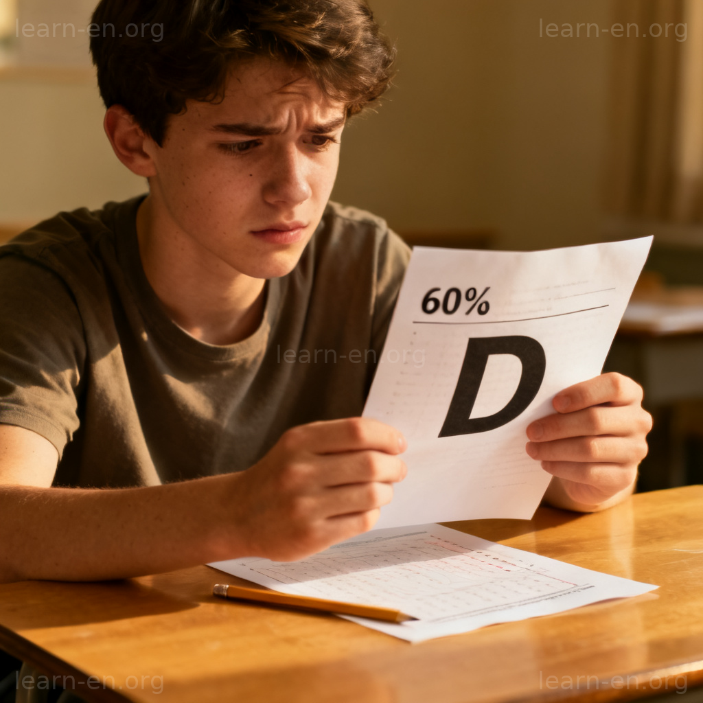 scrape 勉强通过含义图解：学生查看刚及格的试卷