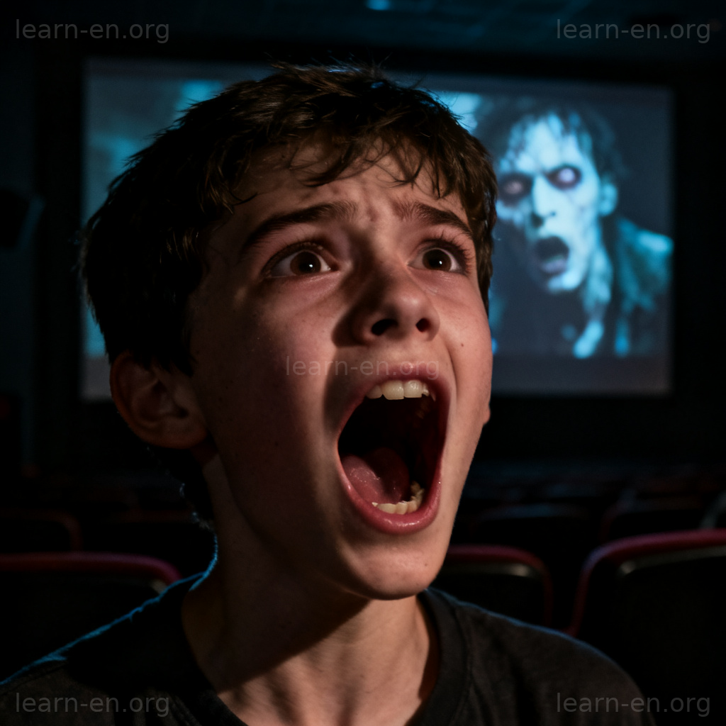 scream 尖叫图解：影院中惊恐张嘴尖叫的人像