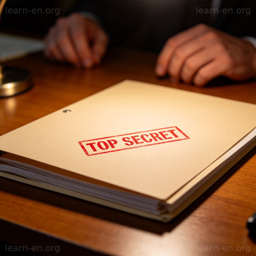 secret 形容词图解：带有绝密印章的文件夹特写