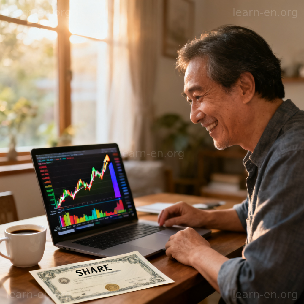股东 shareholder 含义图解：人物查看股票走势图与股权证书