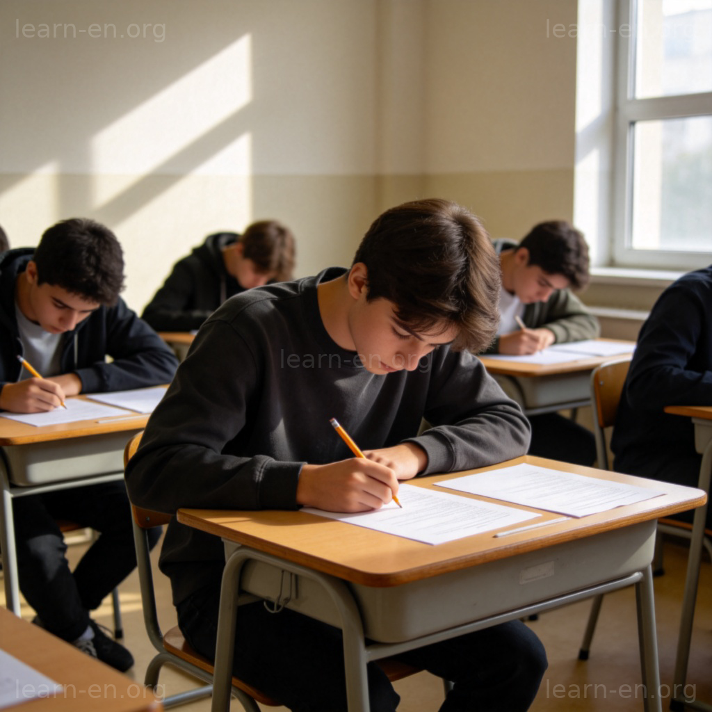 silence 沉默图解：考场中学生专注答题，保持安静