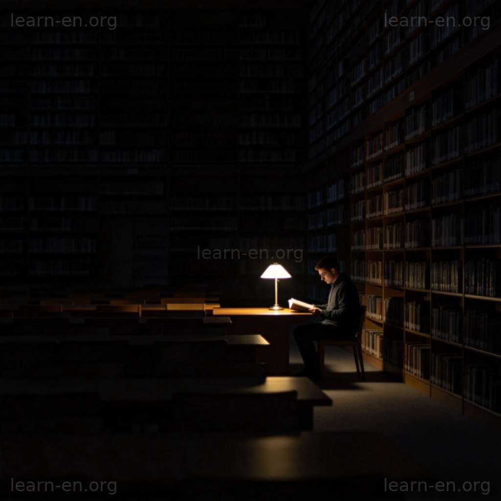 silent 含义图解：深夜图书馆中安静阅读的场景