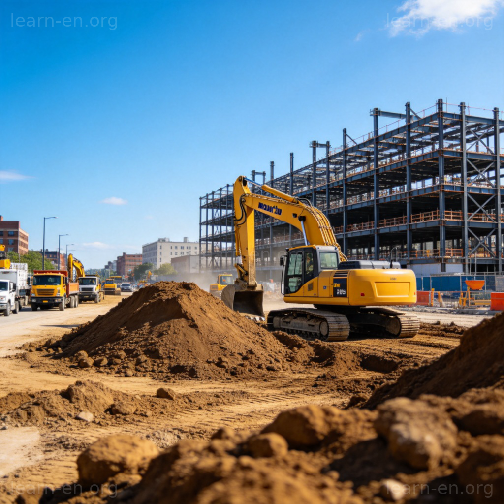 site 含义图解：城市建筑工地场景，展示地点概念