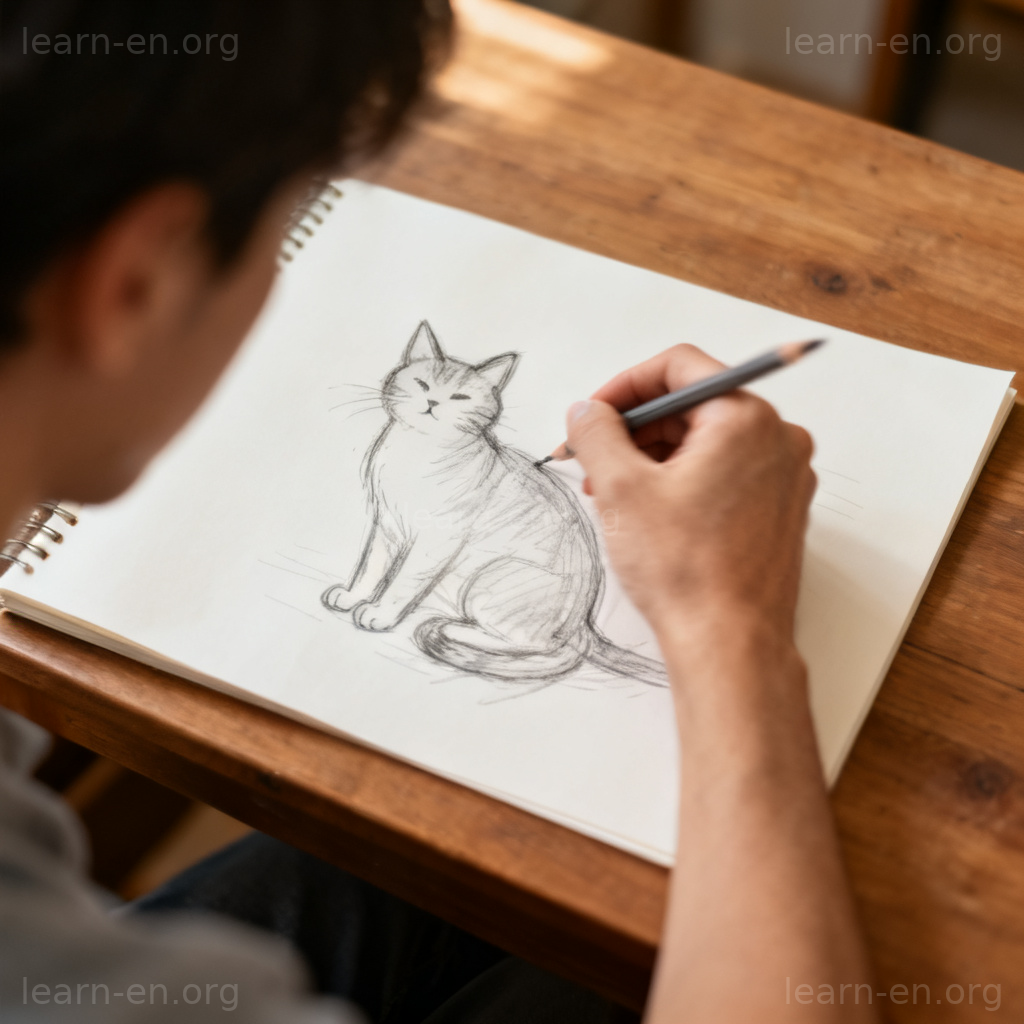 sketch 画草图场景图解：手绘猫咪轮廓