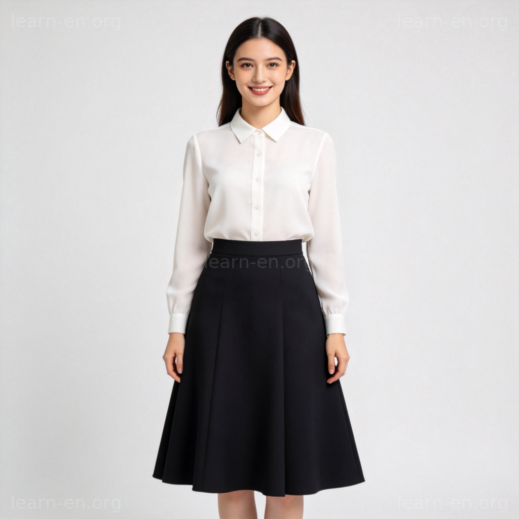 skirt 名词图解：女性穿着经典A字裙的全身展示