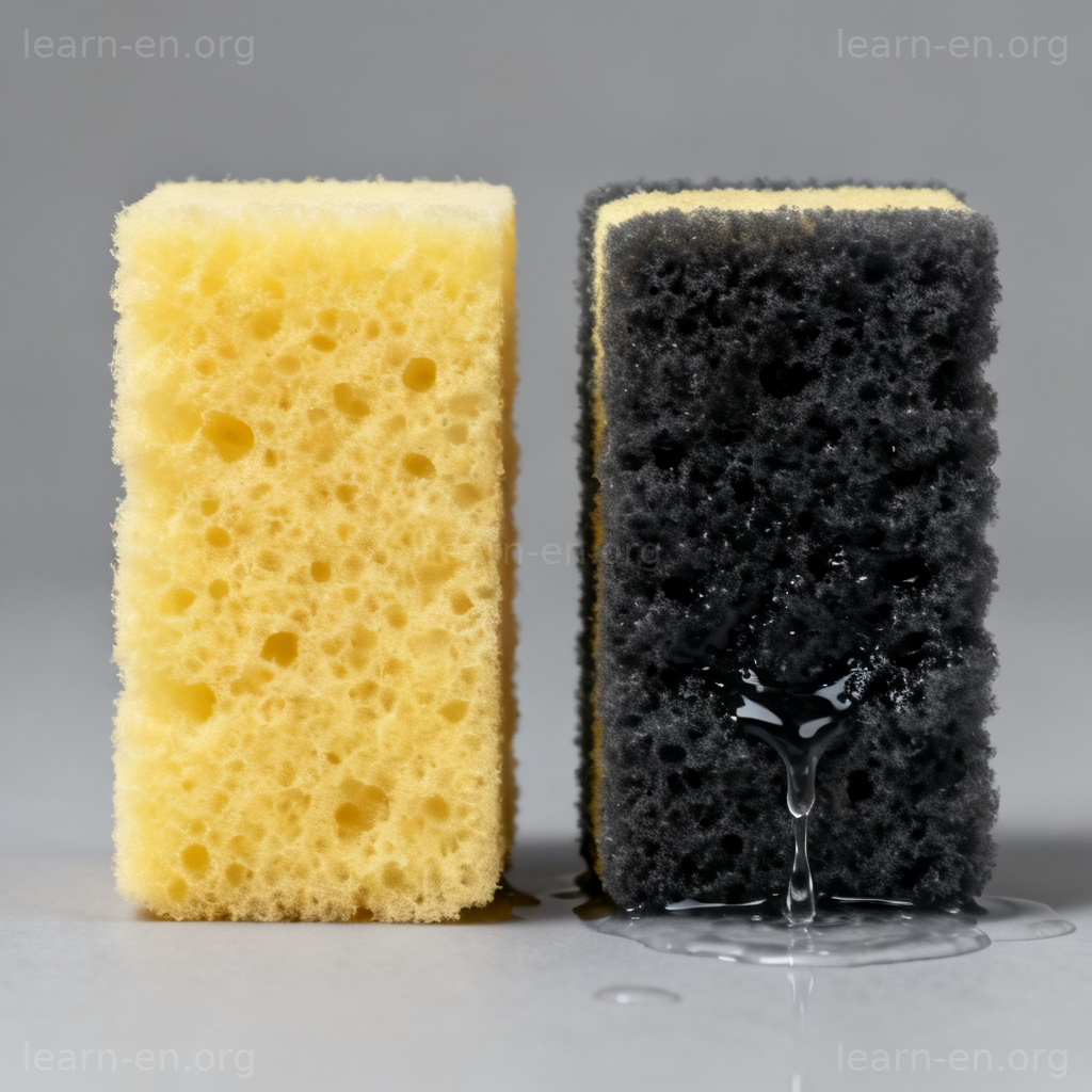 soak浸透状态对比：干燥与吸饱水的海绵
