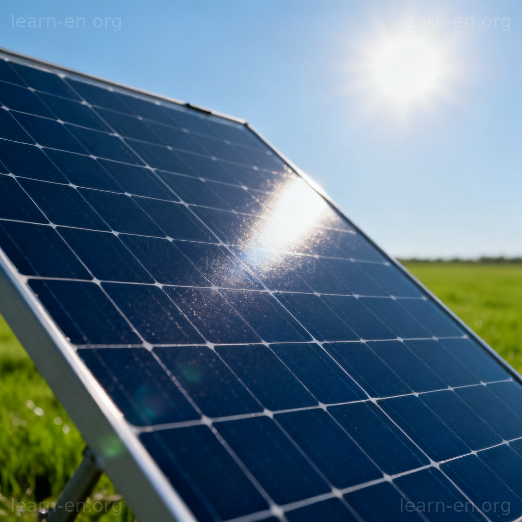 solar 太阳能含义图解：现代太阳能板在阳光下发电场景