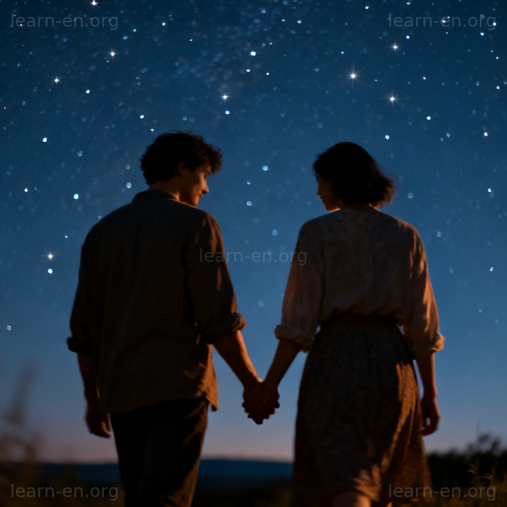 soulmate 灵魂伴侣图解：两人星空下手牵手，心意相通