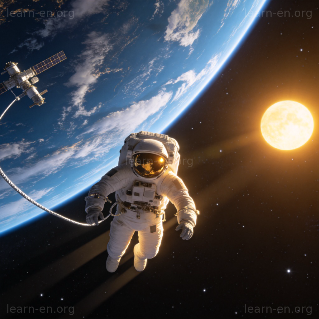 space 太空含义图解：宇航员在太空中俯瞰地球的壮观场景