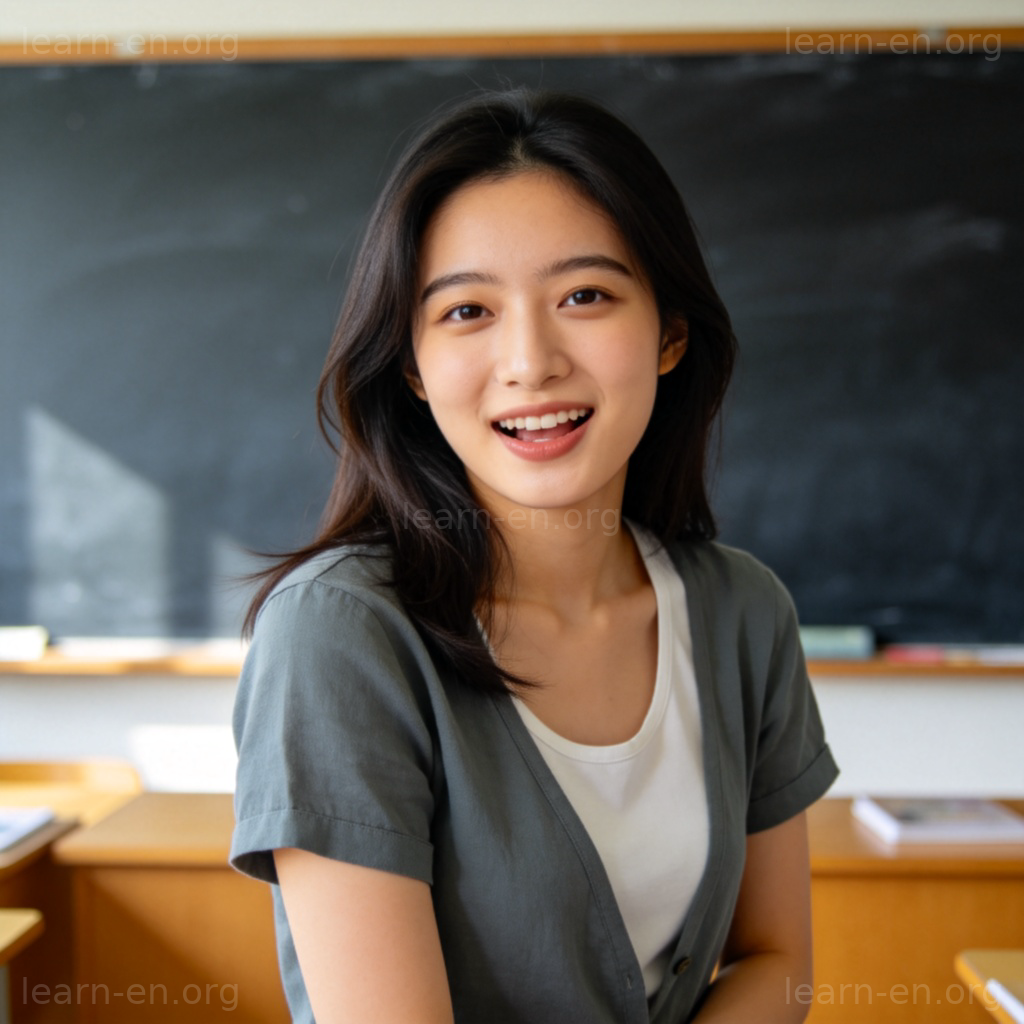 speak 单词图解：年轻女性在教室中开口说话的场景
