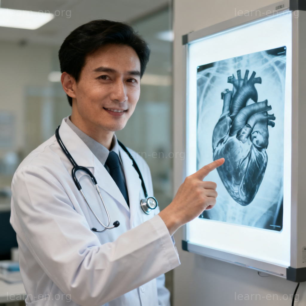 specialist 专科医生图解：医生专注分析心脏X光片