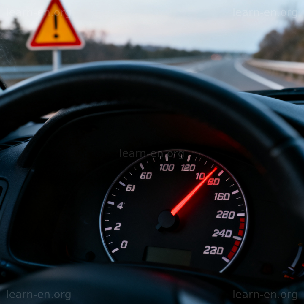 Speeding 超速图解：仪表盘指针越过限速标志