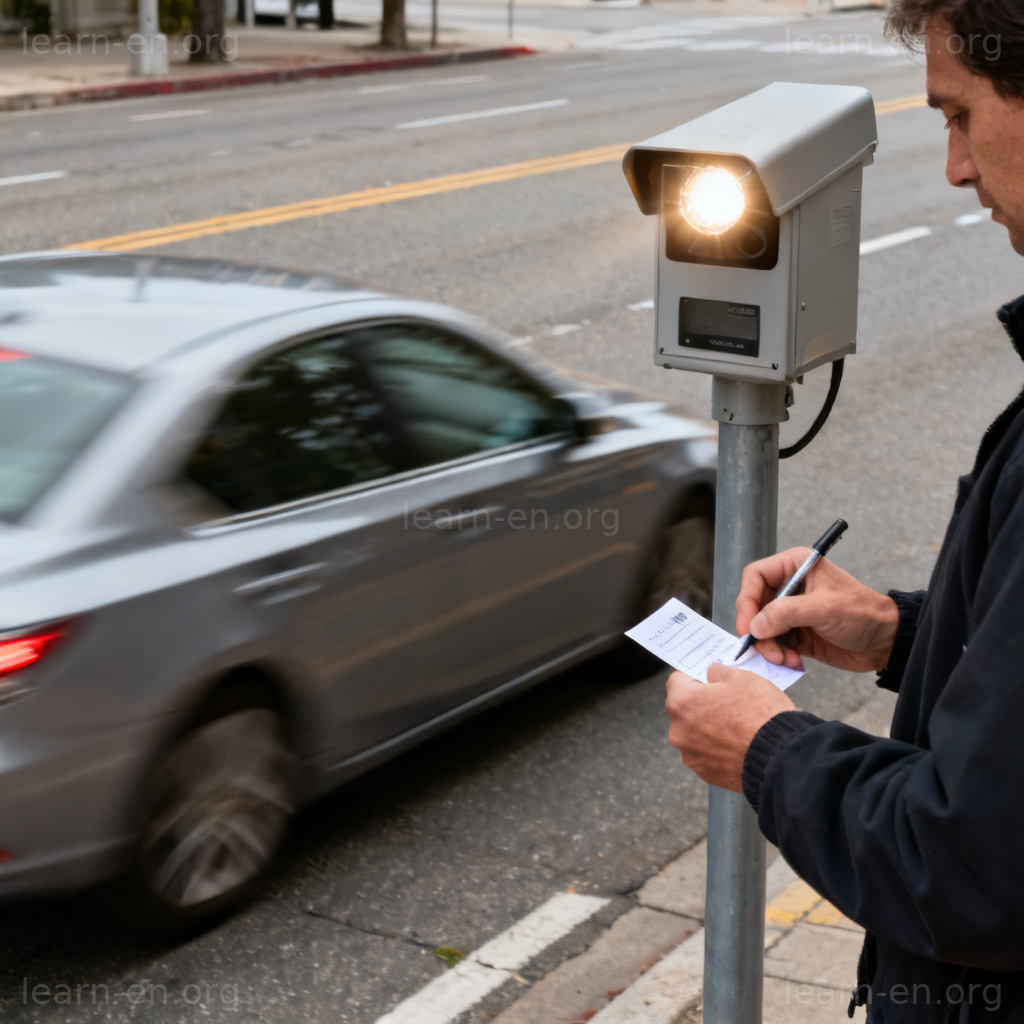 speeding ticket 超速罚单图解：警车旁开罚单与超速摄像头抓拍场景