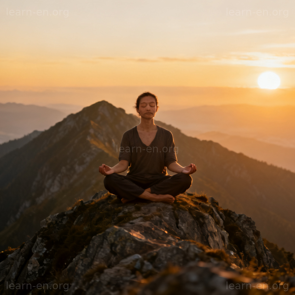 spiritual 精神含义图解：山顶冥想寻求内心平静