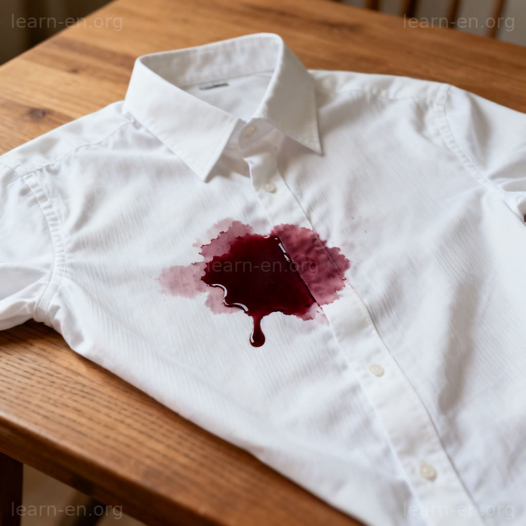 stain 污渍图解：白衬衫上的红酒渍特写
