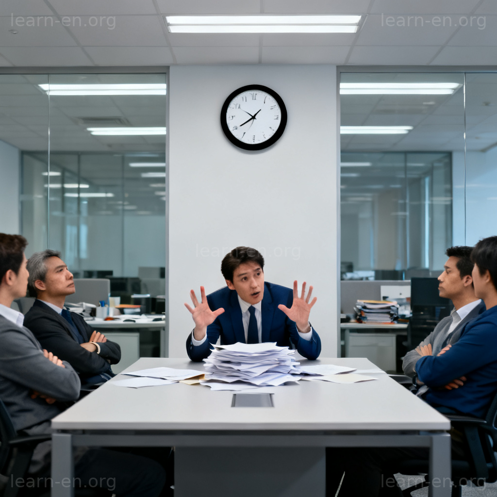 stall 拖延图解：商务会议上有人用文件拖延时间