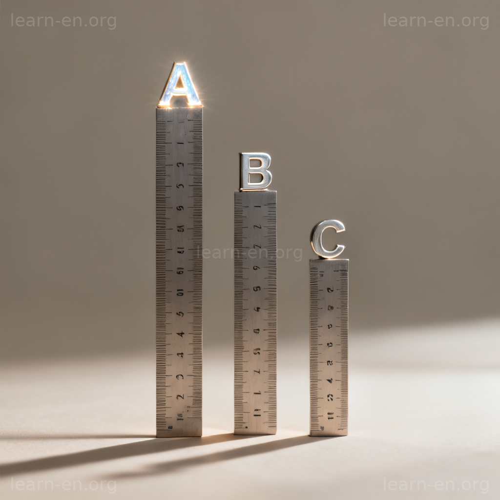 standard 名词图解：不同高度的标尺代表A、B、C等级，诠释标准衡量