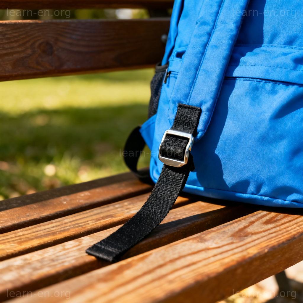 strap 图解：背包黑色可调节肩带与金属扣环特写