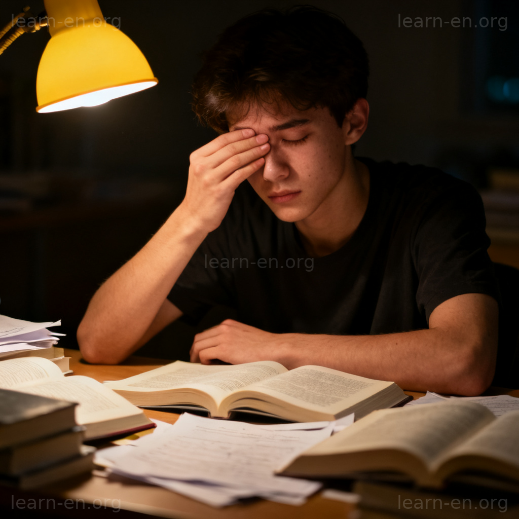 struggle奋斗含义图解：深夜苦读的学生