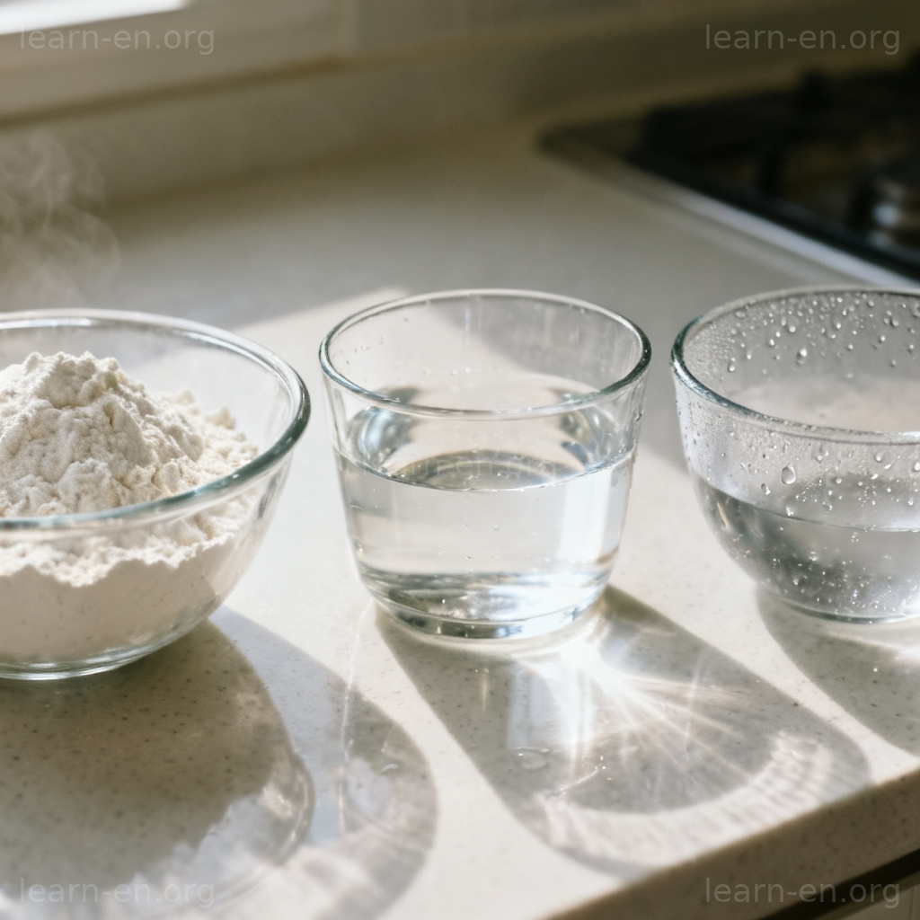 substance 物质含义图解：面粉、水、水蒸气三种状态