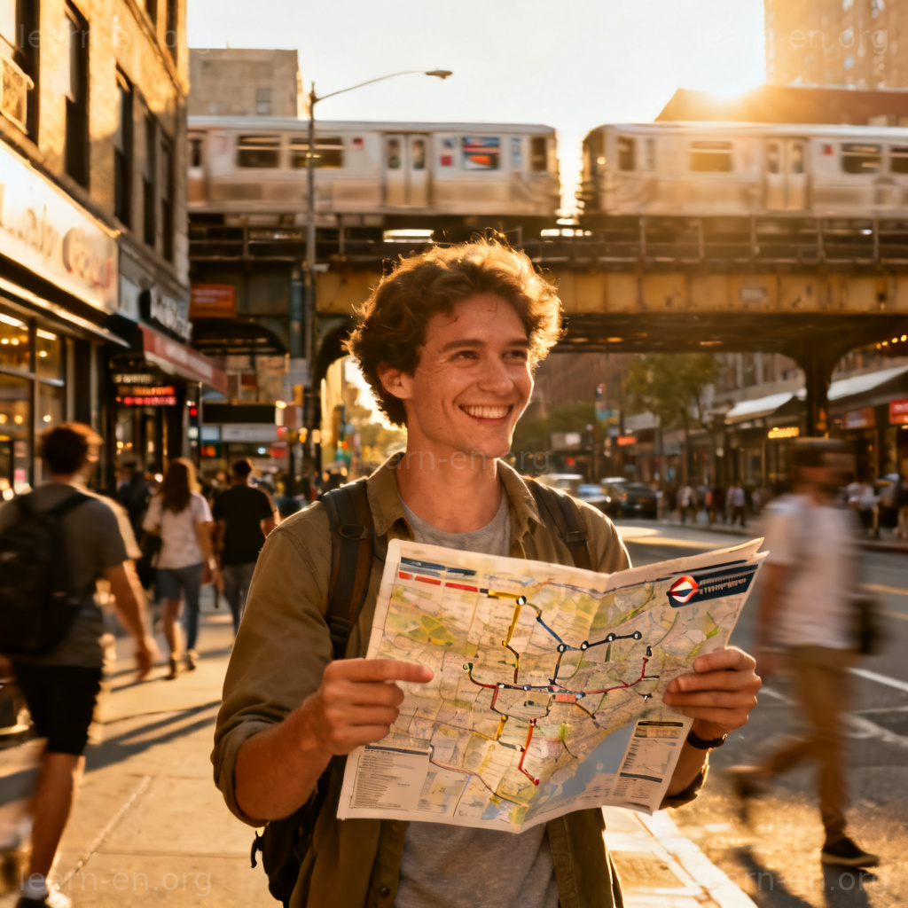 subway map 地铁地图场景图解：游客手持地图在街头指路