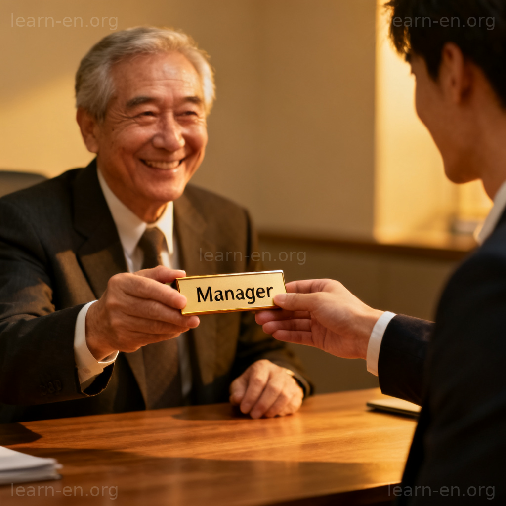 succeed 接替含义图解：办公室中职位交接的象征性画面