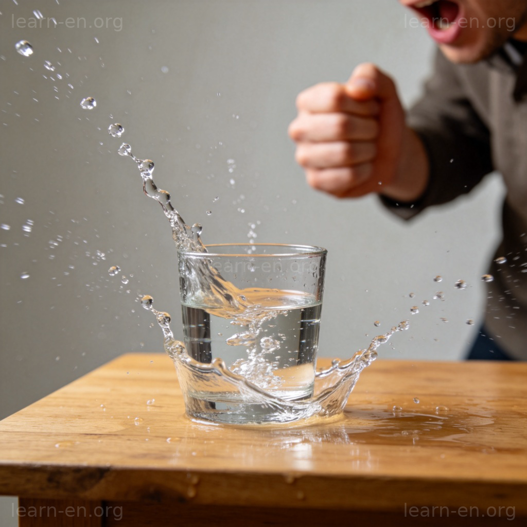 sudden 含义图解：水杯突然被打翻，水花飞溅的瞬间