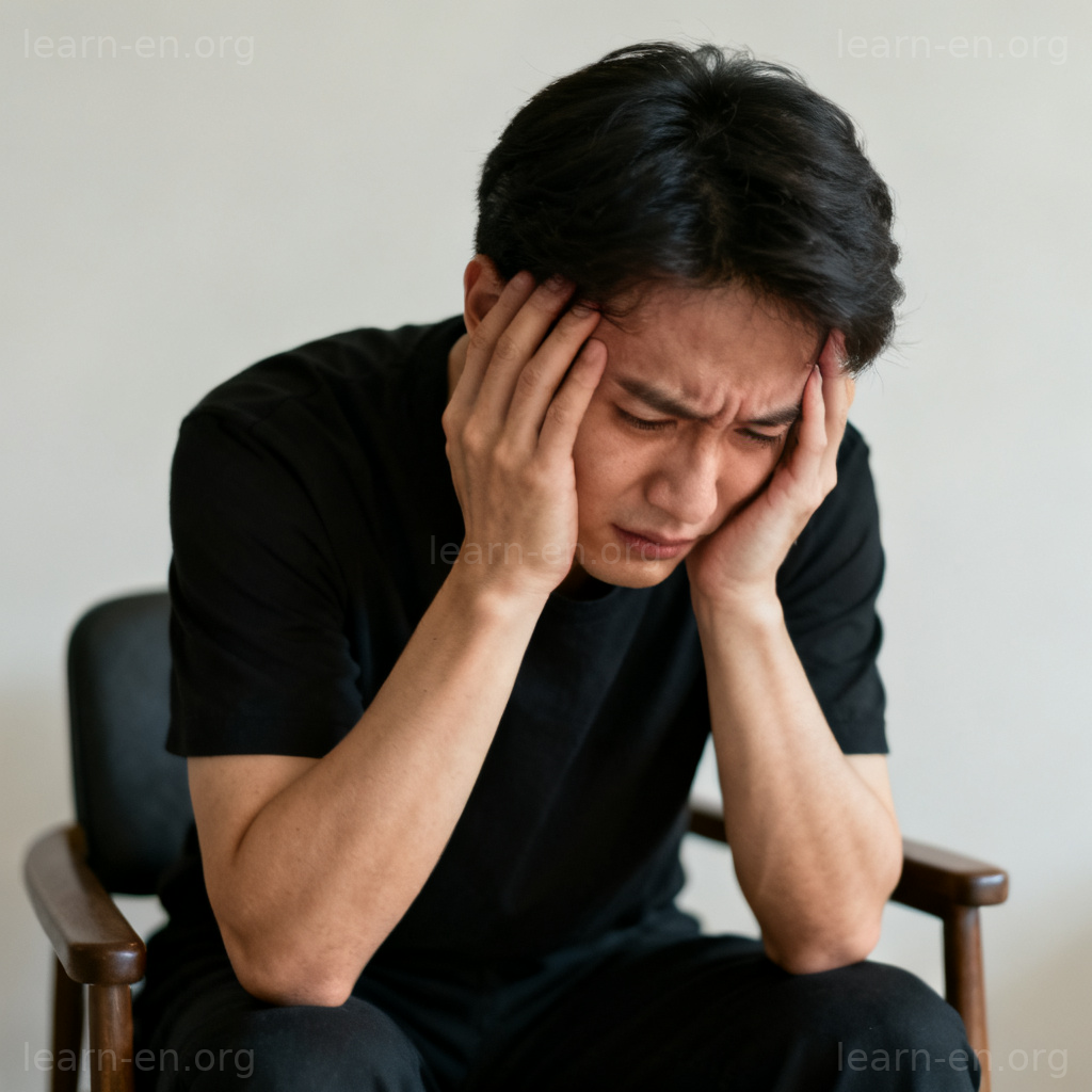 suffer 遭受含义图解：人物因头痛而痛苦