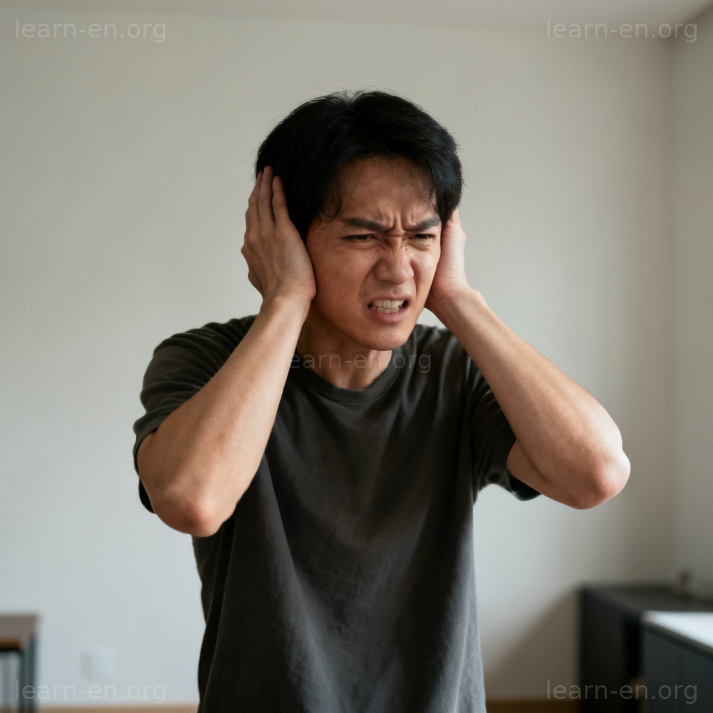 suffer 容忍含义图解：人物因噪音而烦躁