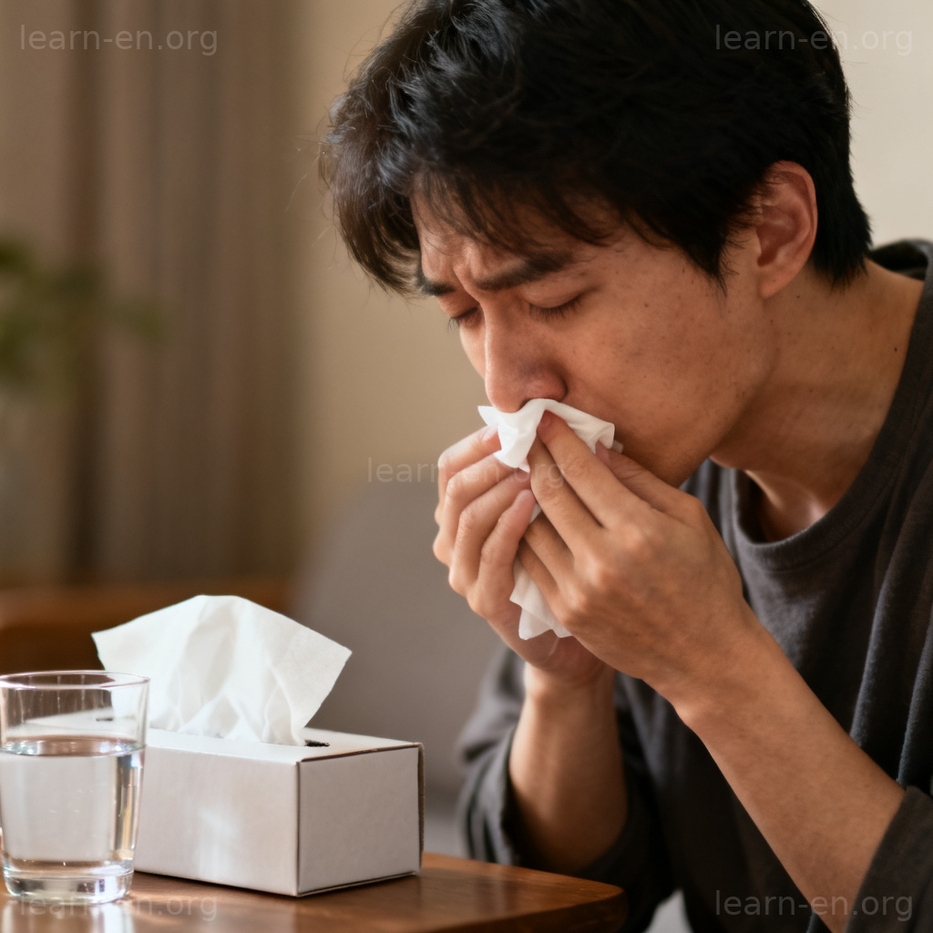 suffer 患病含义图解：人物感冒打喷嚏