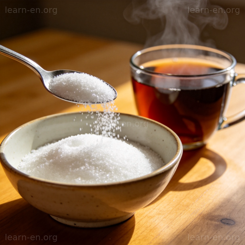 sugar 含义图解：白糖倒入茶杯的甜味场景