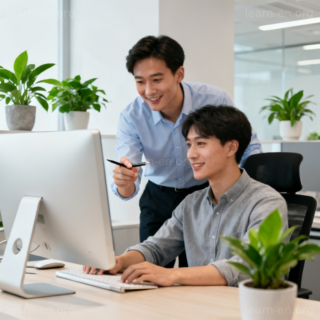supervise 监督含义图解：办公室团队协作指导场景