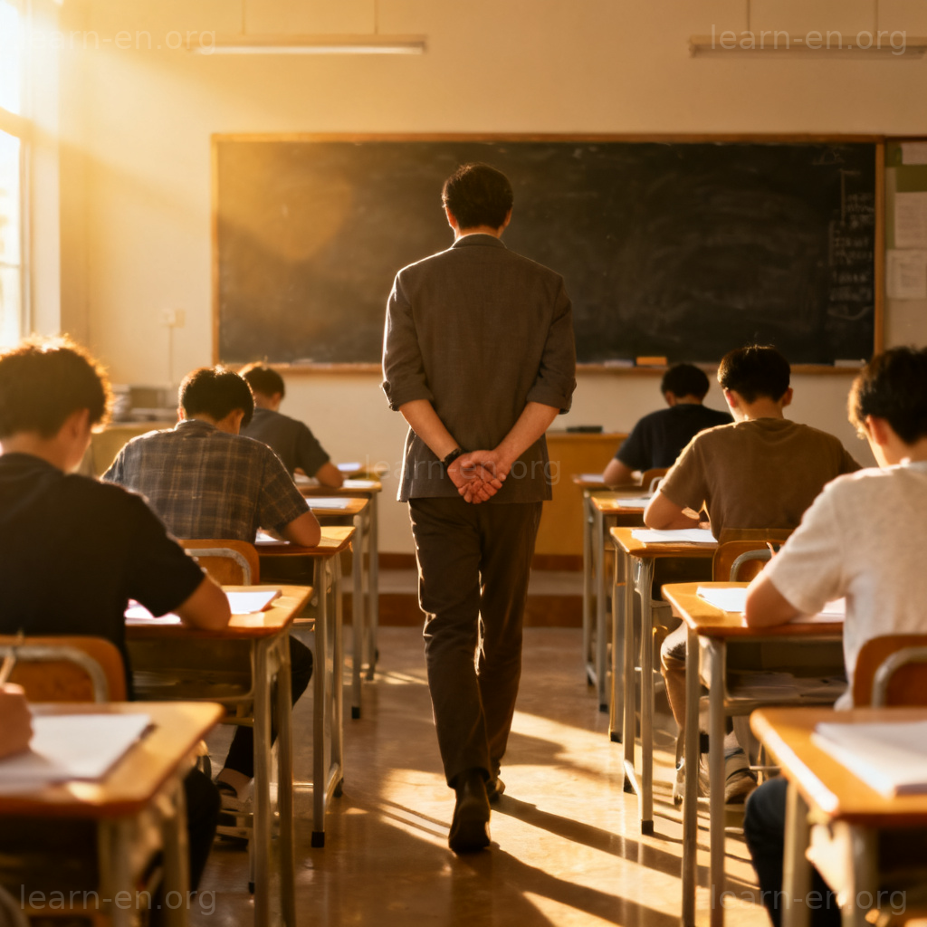 supervise 照看含义图解：教室监考与看管学生场景