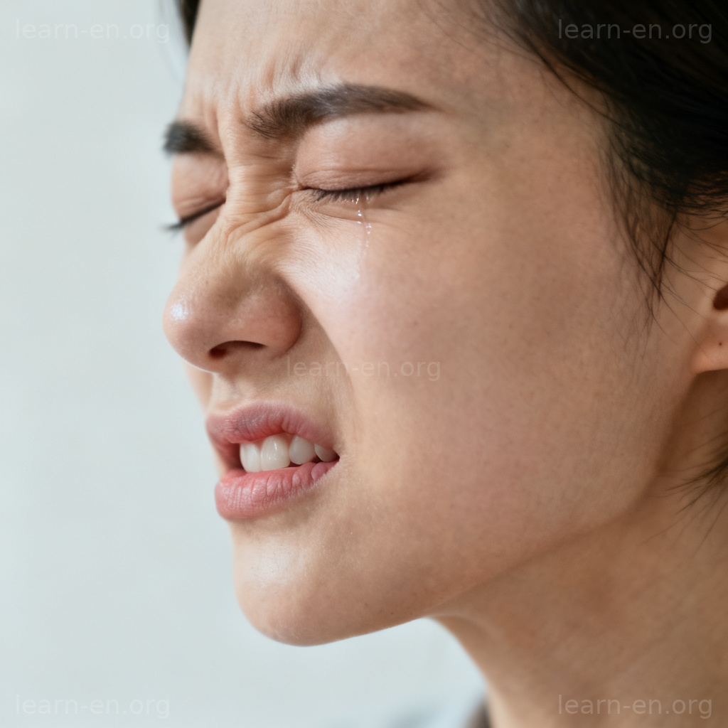 suppression 压抑含义图解：人物强忍情绪的面部特写