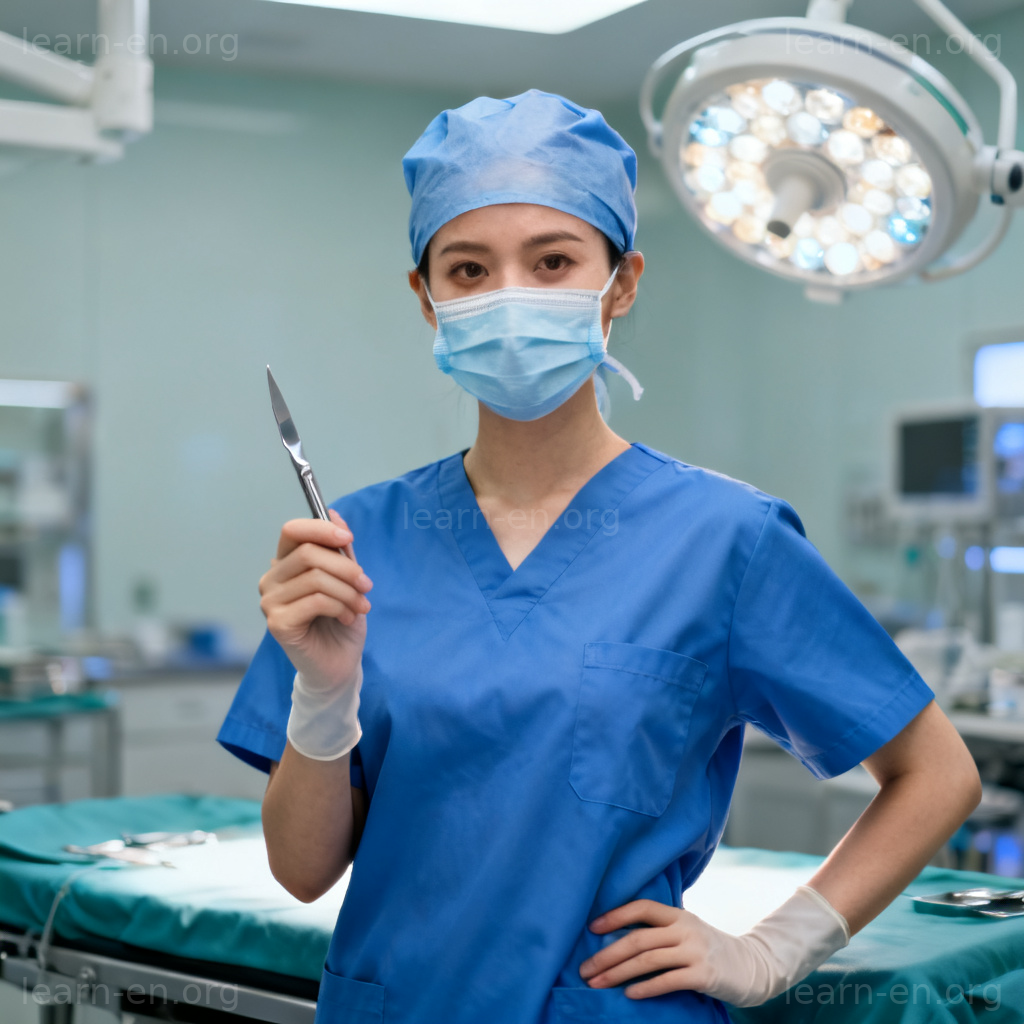 surgeon 外科医生图解：女外科医生在现代化手术室中