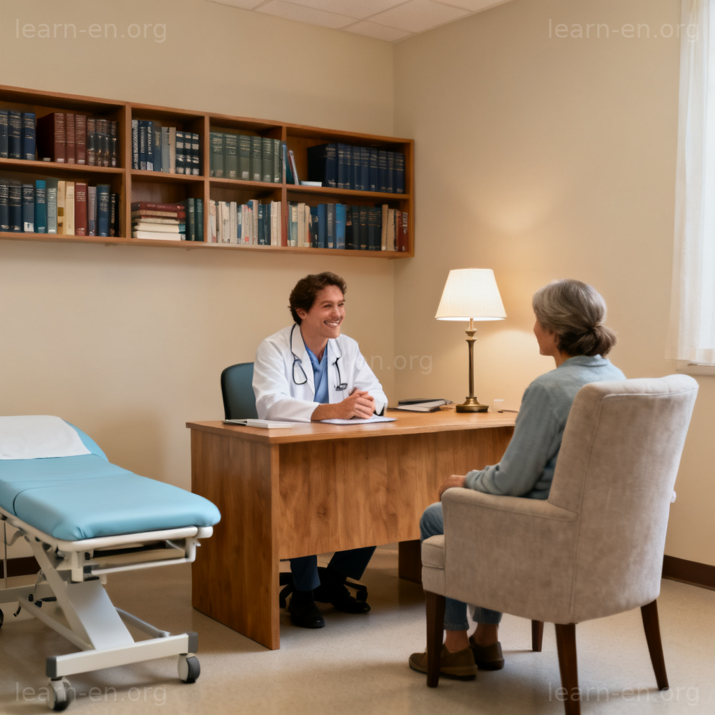 surgery诊室场景：家庭医生在诊室与患者亲切交流