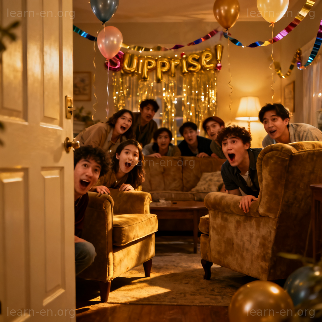 surprise party 惊喜派对场景图解：朋友藏身等待主角