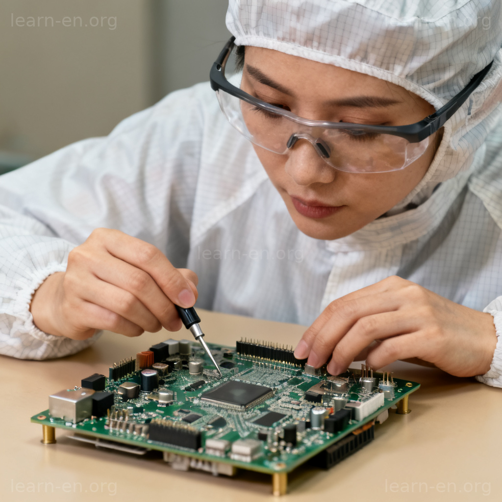 technical 技术含义图解：工程师专注调试精密电路板