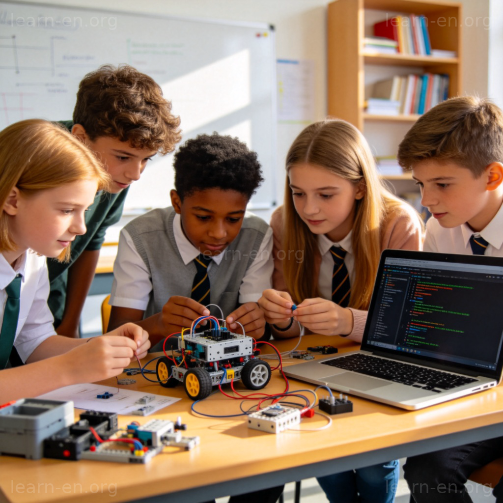 technology 图解：学生在课堂协作进行机器人编程实践