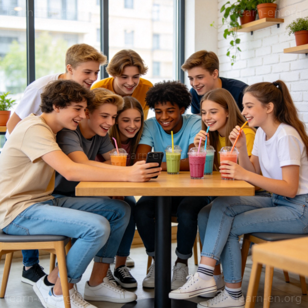 teenager 图解：一群青少年在咖啡馆休闲社交的场景