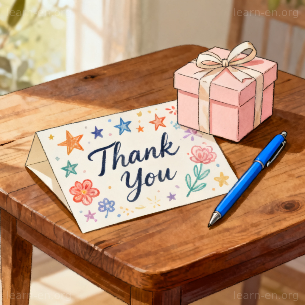 thank you note 图解：手写感谢卡与礼物盒场景
