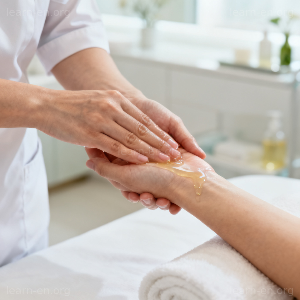 therapy 疗法图解：在健康中心接受舒缓的手部按摩治疗